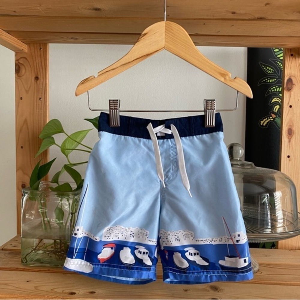 Janie and Jack Blue Sailboat Swim Trunks Shorts - Picture 2 of 8